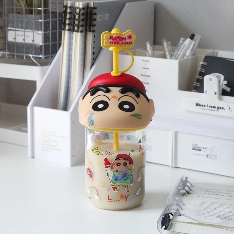💕在台現貨24h內寄出💕 兒童節禮物🎁蠟筆小新造型玻璃水杯😍-細節圖4