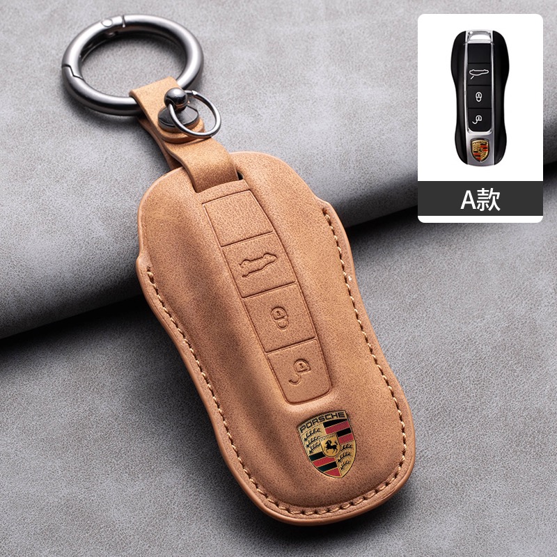 保時捷 PORSCHE 專用鑰匙套 凱燕 macan 911帕拉梅拉 718 taycan 翻毛皮 鑰匙皮套-規格圖8