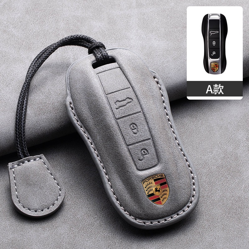 保時捷 PORSCHE 專用鑰匙套 凱燕 macan 911帕拉梅拉 718 taycan 翻毛皮 鑰匙皮套-規格圖8