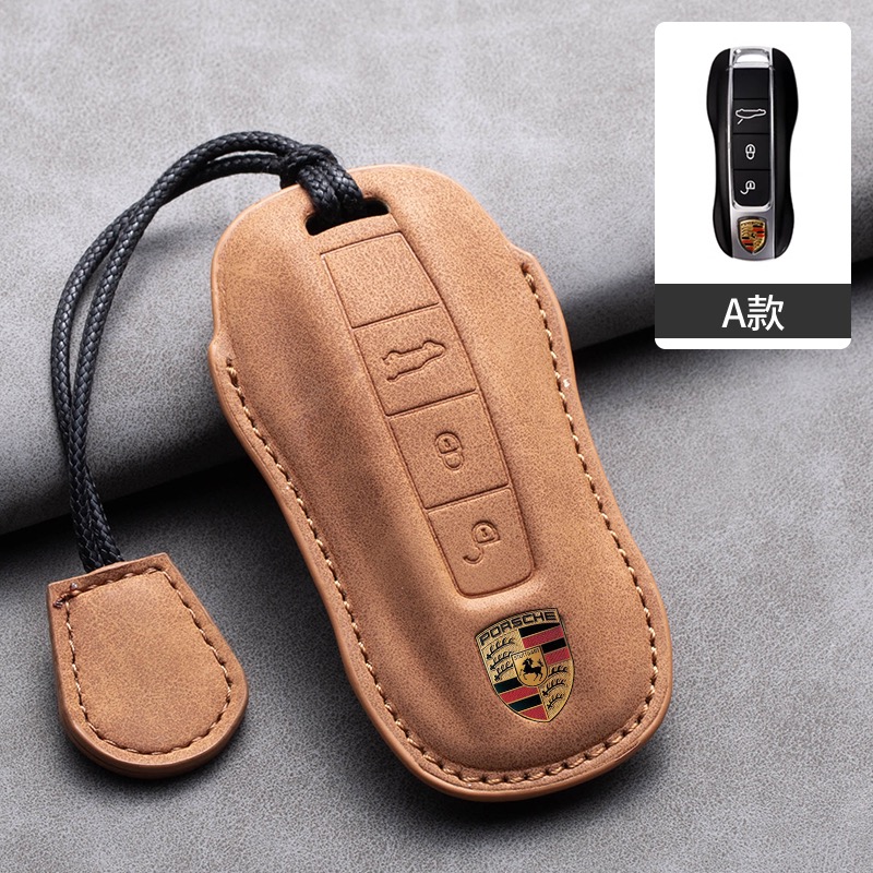保時捷 PORSCHE 專用鑰匙套 凱燕 macan 911帕拉梅拉 718 taycan 翻毛皮 鑰匙皮套-規格圖8