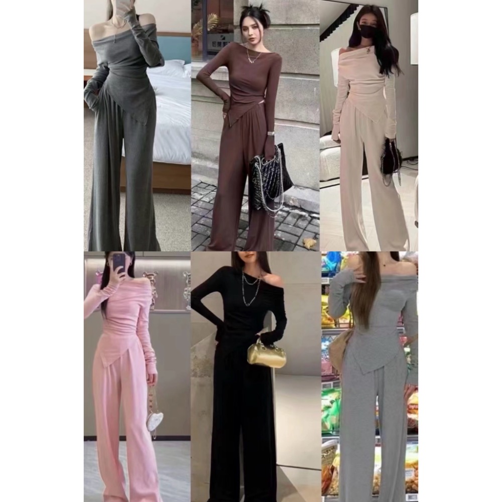 平口露肩垂領斜角彈性質感套裝-規格圖4