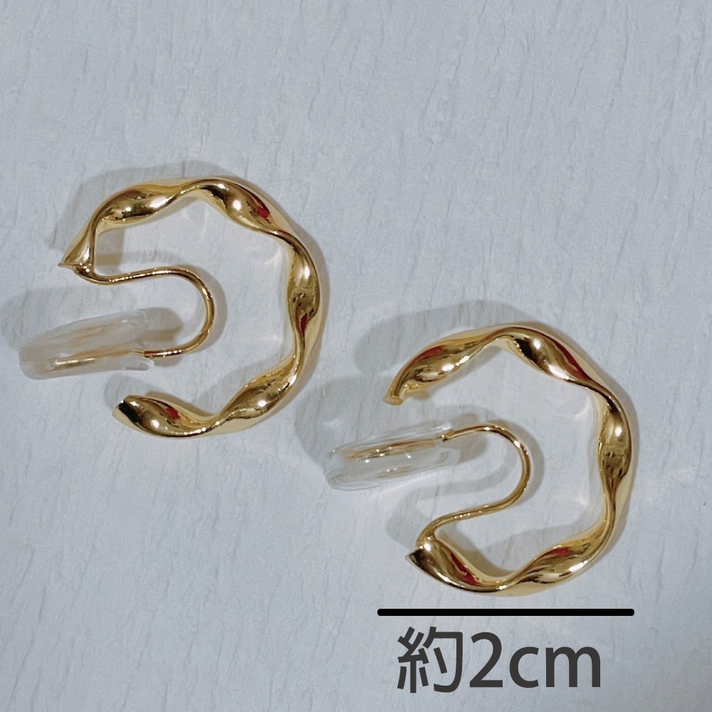 EG-14金色造型波浪c圈耳環 耳夾(現貨+預購)-細節圖3