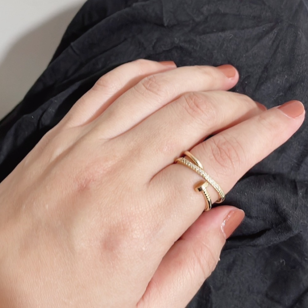 【珍妮選品】2R-1時尚的加冕金色交叉可調式戒指 -現貨+預購-細節圖2