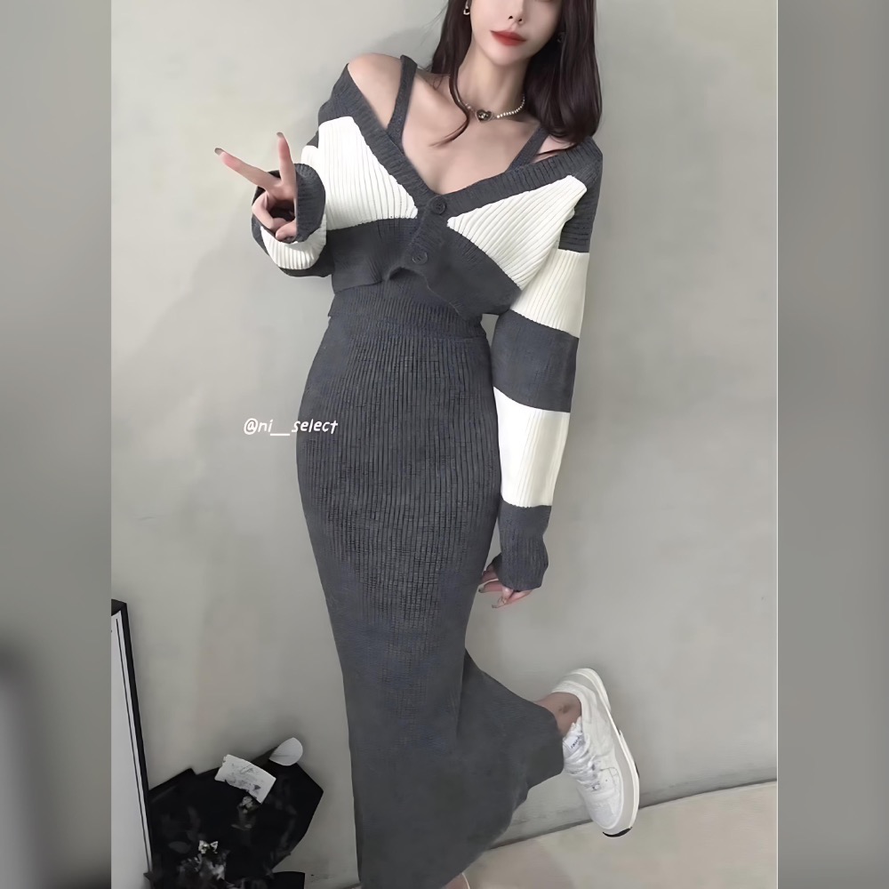 𝐍𝐢＇𝐬♥︎ ——💋北極絨三件套裙裝｜針織外套＋短版背心＋長裙套裝-細節圖2