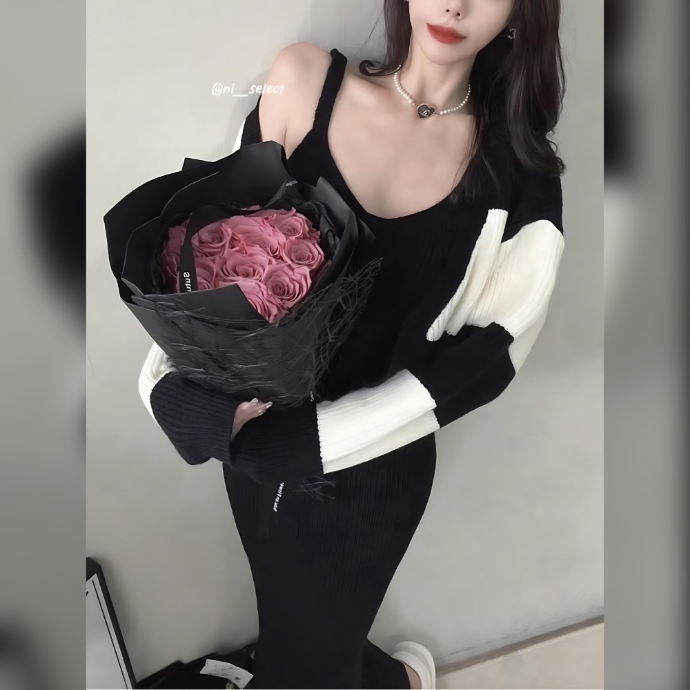 𝐍𝐢＇𝐬♥︎ ——💋北極絨三件套裙裝｜針織外套＋短版背心＋長裙套裝-細節圖4