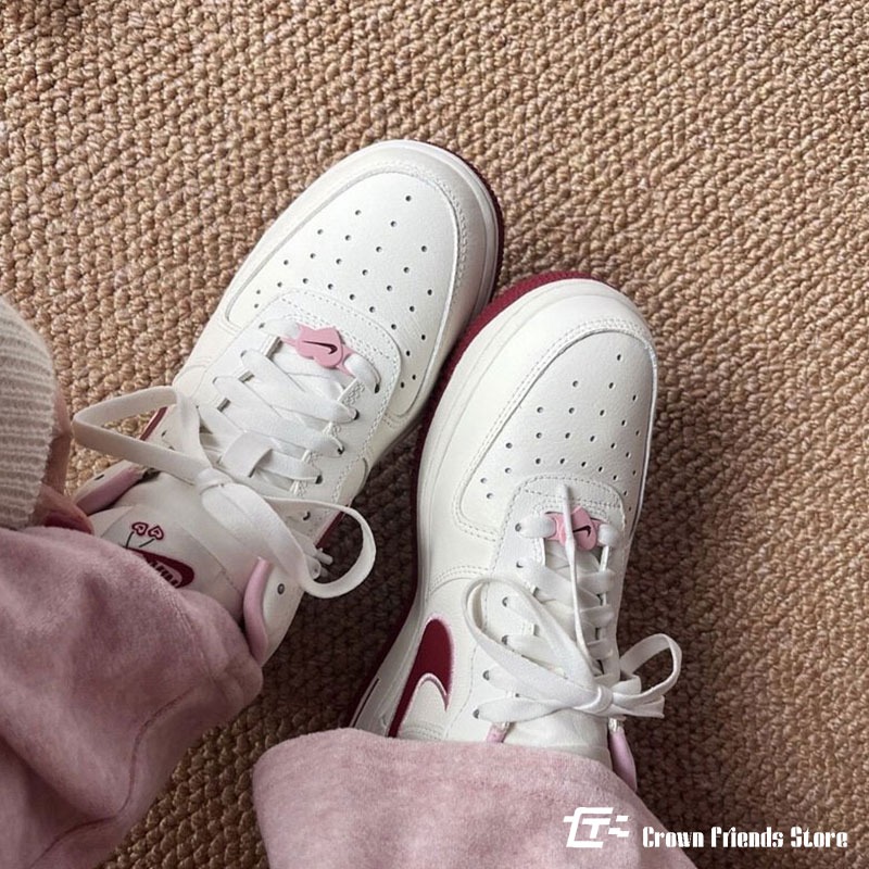 日本代購 NIKE AIR FORCE 1 AF1 情人節限定 櫻桃 愛心 刺繡 粉紅 酒紅-細節圖4