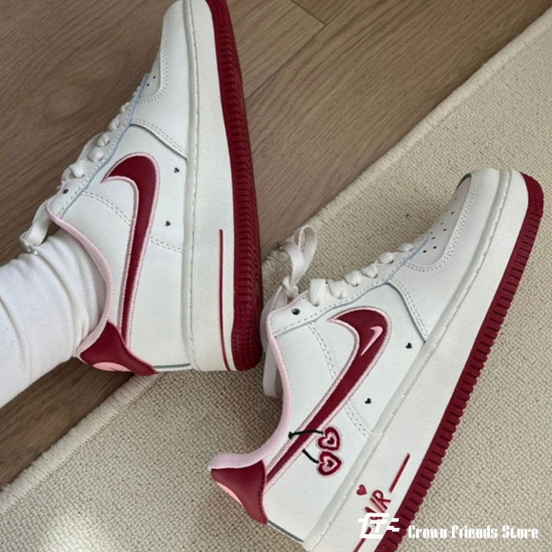 日本代購 NIKE AIR FORCE 1 AF1 情人節限定 櫻桃 愛心 刺繡 粉紅 酒紅-細節圖5