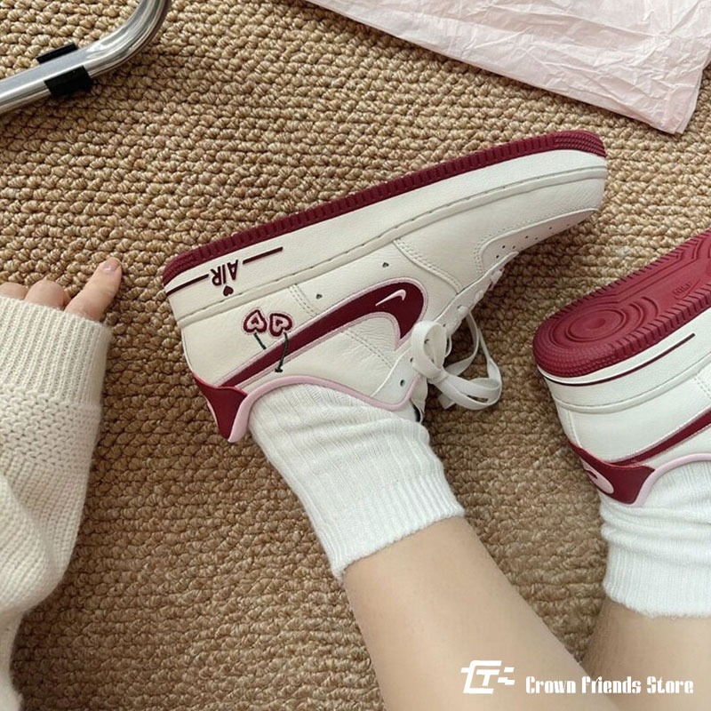 日本代購 NIKE AIR FORCE 1 AF1 情人節限定 櫻桃 愛心 刺繡 粉紅 酒紅-細節圖7