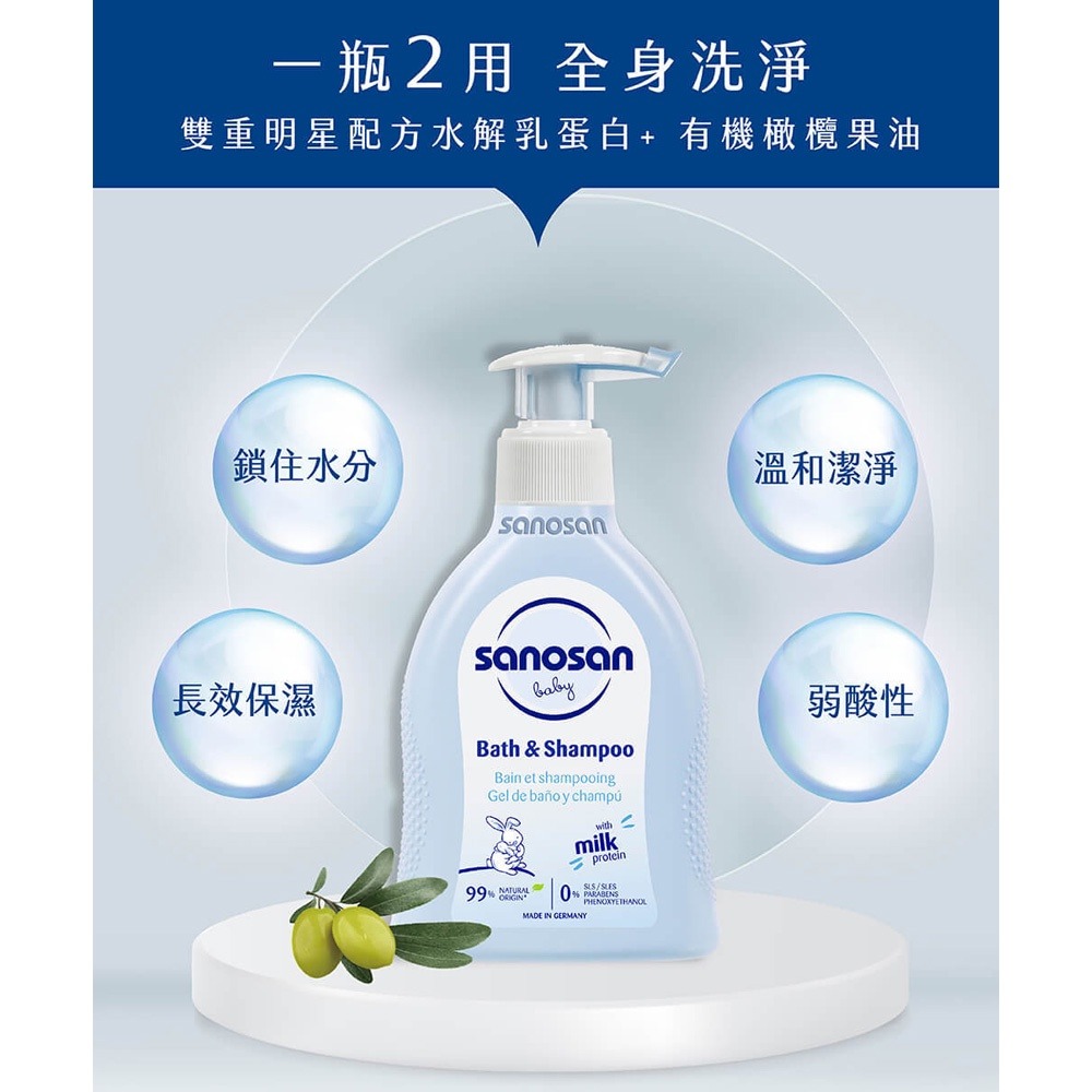 sanosan 珊諾 baby re:mind 極潤洗髮沐浴露 200ml-細節圖3