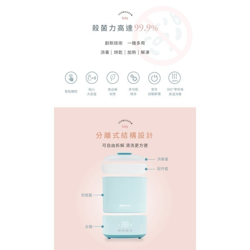 KIDMORY 智能高效消毒烘乾鍋(淡雅綠/甜蜜粉)+ 四合一智能溫奶器-細節圖2