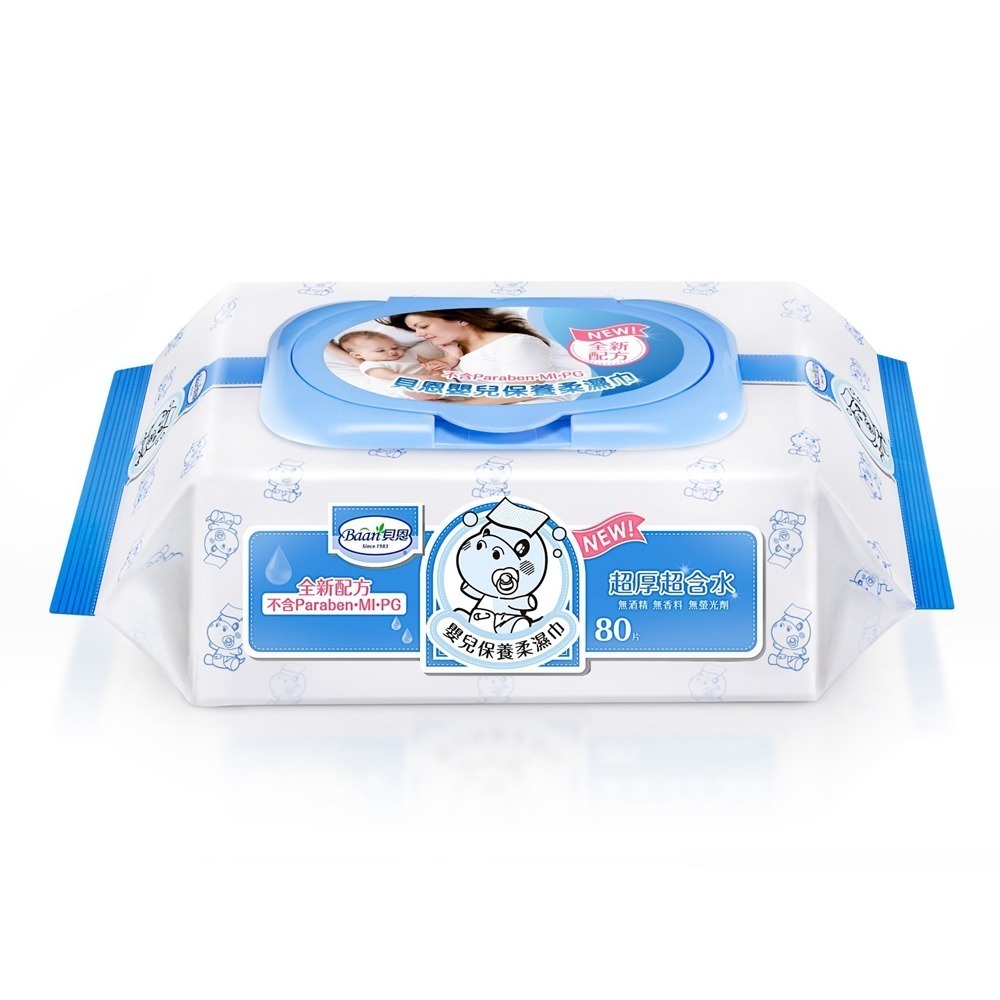 Baan 貝恩 嬰兒保養柔濕巾 80抽x24包入（箱購）（經典藍色版/2026馬上幸福限定版-兩款隨機出貨）-細節圖3