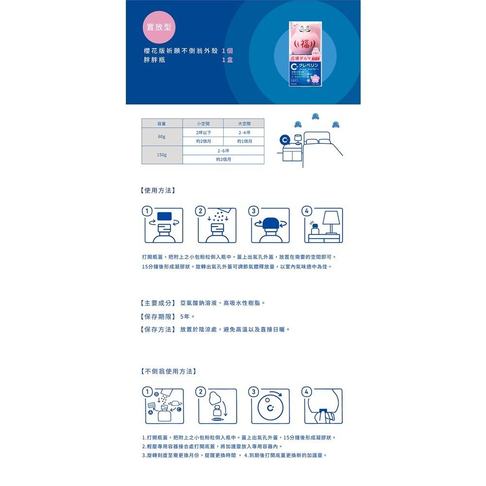 加護靈 Cleverin 櫻花版 祈願不倒翁（胖胖瓶+造型出氣蓋）-細節圖3