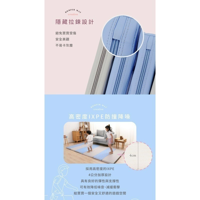KIDMORY 兒童IXPE安全折疊遊戲城堡地墊組（KM-567）（灰藍/粉白）-細節圖6