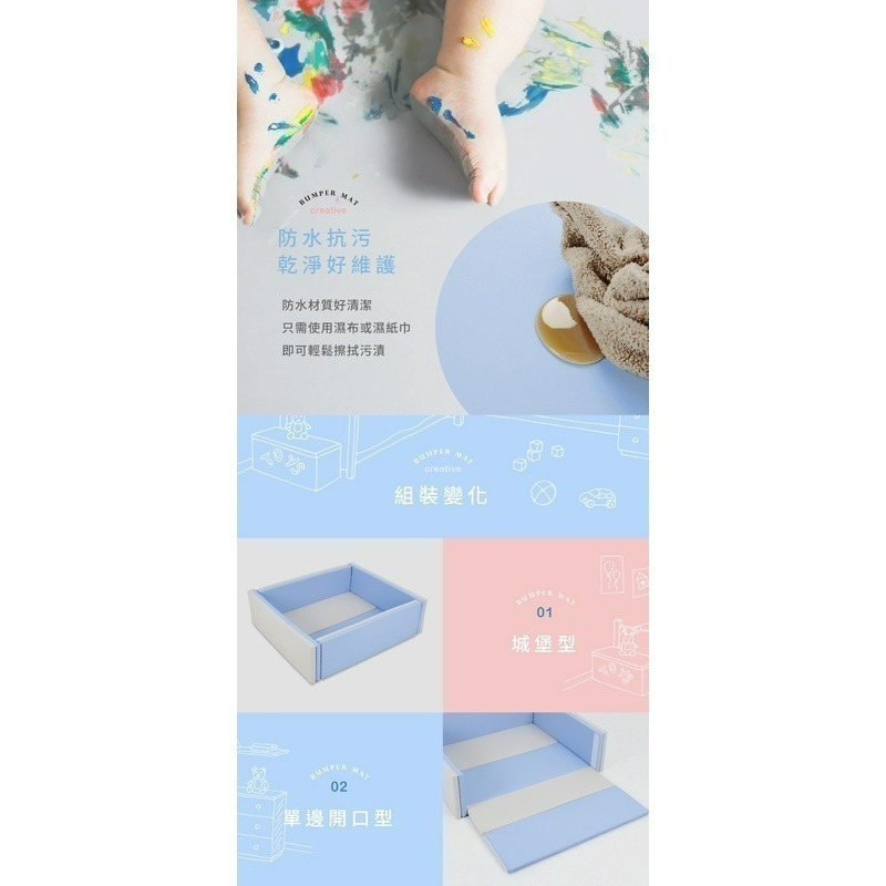 KIDMORY 兒童IXPE安全折疊遊戲城堡地墊組（KM-567）（灰藍/粉白）-細節圖8