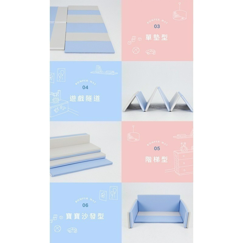 KIDMORY 兒童IXPE安全折疊遊戲城堡地墊組（KM-567）（灰藍/粉白）-細節圖9