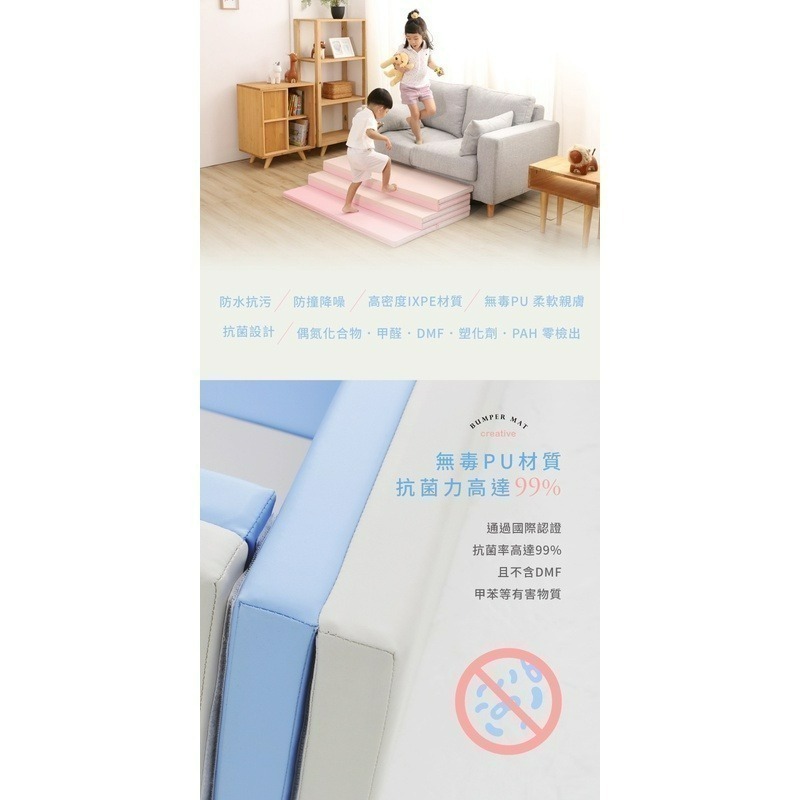 KIDMORY 兒童IXPE安全折疊遊戲城堡地墊組（KM-567）（灰藍/粉白）-細節圖5