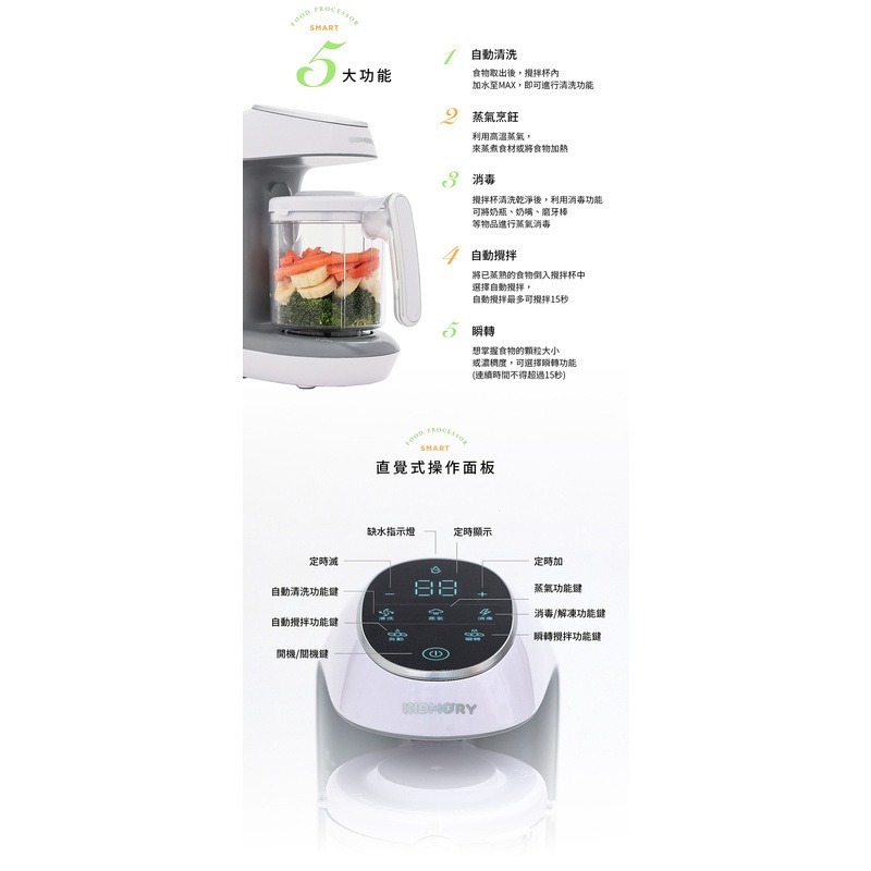★送矽膠圍兜★KIDMORY 觸控智慧型食物調理機(五合一)(KM-352-WT)-細節圖4