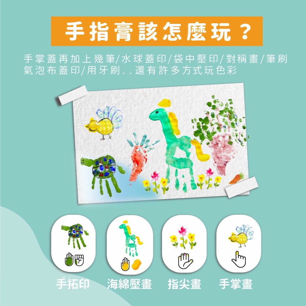 mamayo 媽媽友 可水洗幼兒無毒手指膏六色組（50ml/色 贈操作手冊）經典色/螢光色-細節圖4