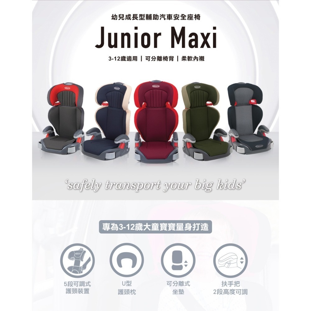 Graco Junior Maxi 幼兒成長型輔助汽車安全座椅（多色可選）-細節圖2