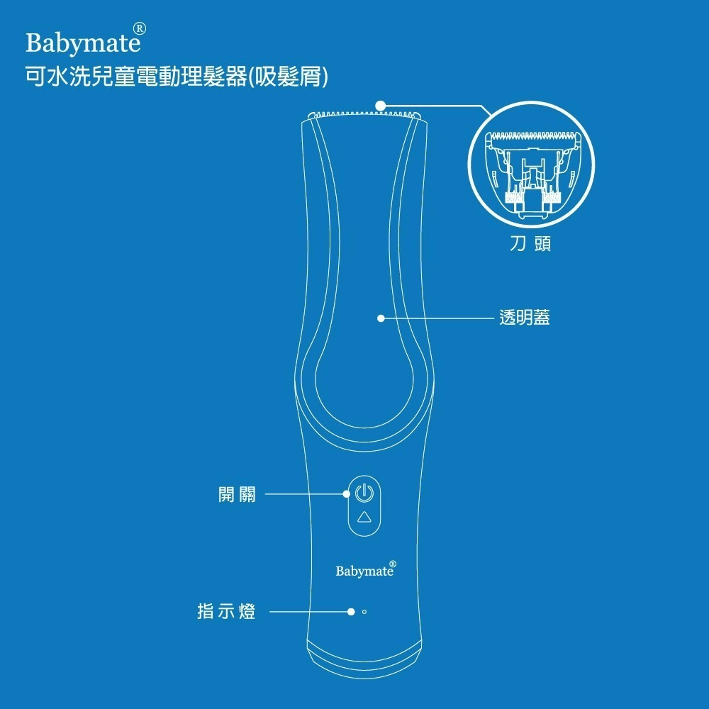 Babymate 可水洗兒童電動理髮器（自動吸髮屑）-細節圖4