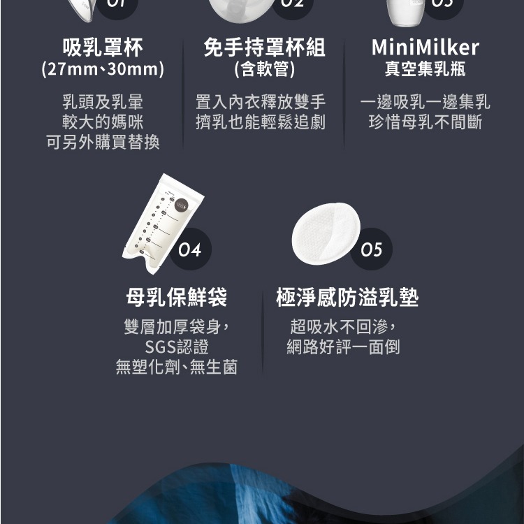 [送防溢乳墊+母乳保鮮袋] 六甲村 Mini-Milker 輕手感電動吸乳器+隨手吸真空集乳瓶(附防塵防漏蓋)-細節圖9