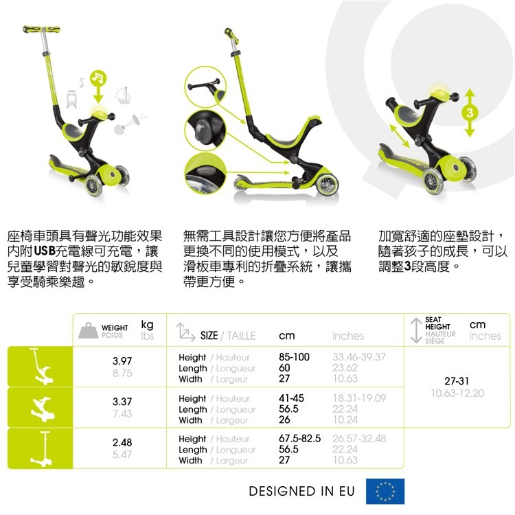 GLOBBER 哥輪步 GO·UP5合1豪華聲光版滑板車（多色可選）-細節圖6