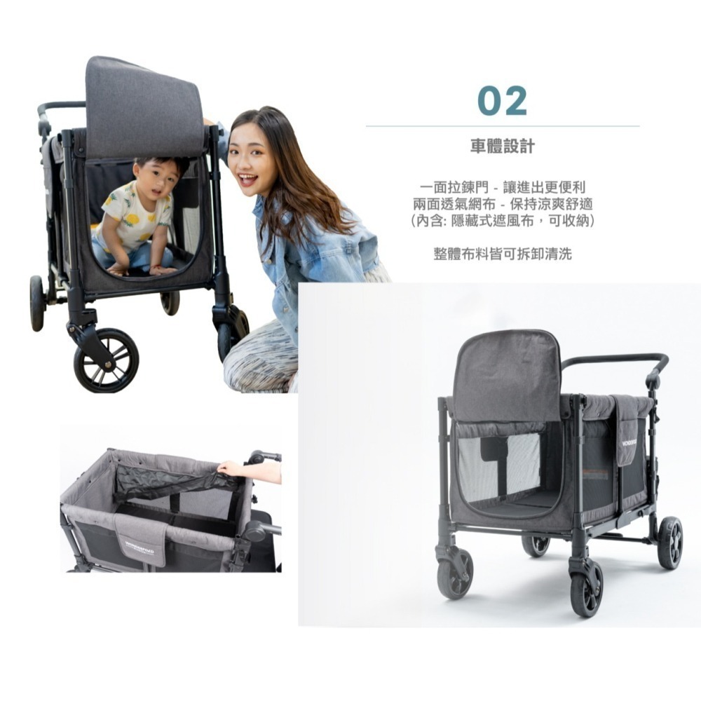 WonderFold W2 Elite 菁英多功能推車-火山黑 (含防水地墊) 嬰兒推車 寵物推車 雙寶推車-細節圖5