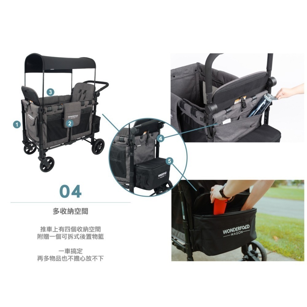WonderFold W2 Elite 菁英多功能推車-火山黑 (含防水地墊) 嬰兒推車 寵物推車 雙寶推車-細節圖7