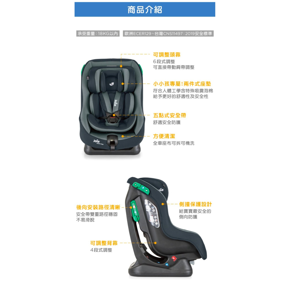 Joie steadi R129 0-4歲雙向汽座（黑 / 藍）-細節圖6