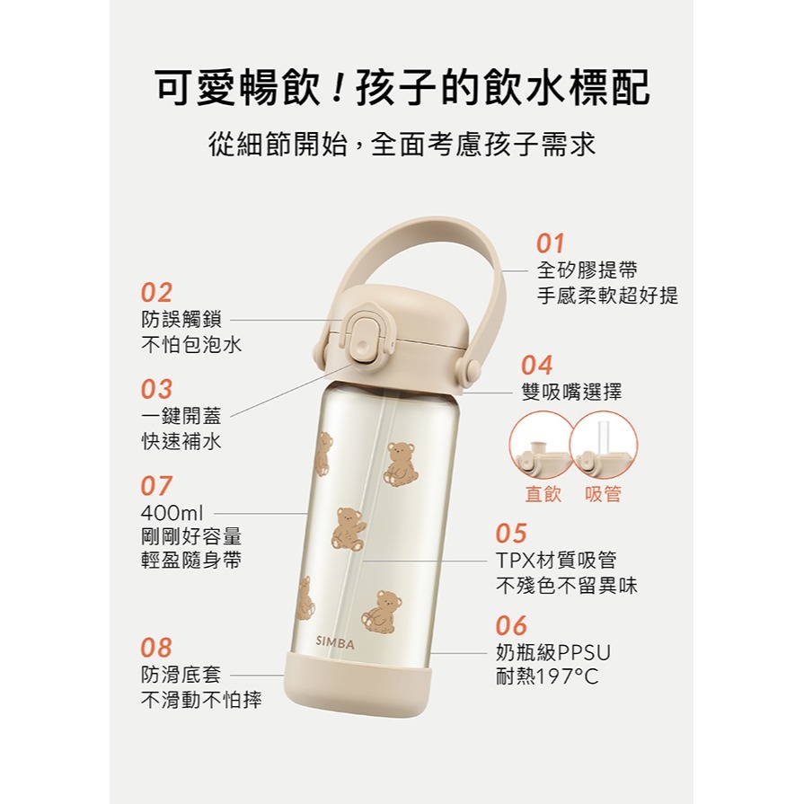 小獅王辛巴 鉑金PPSU兒童水壺400ml - 吸管/直飲（多款可選）順順杯-細節圖6