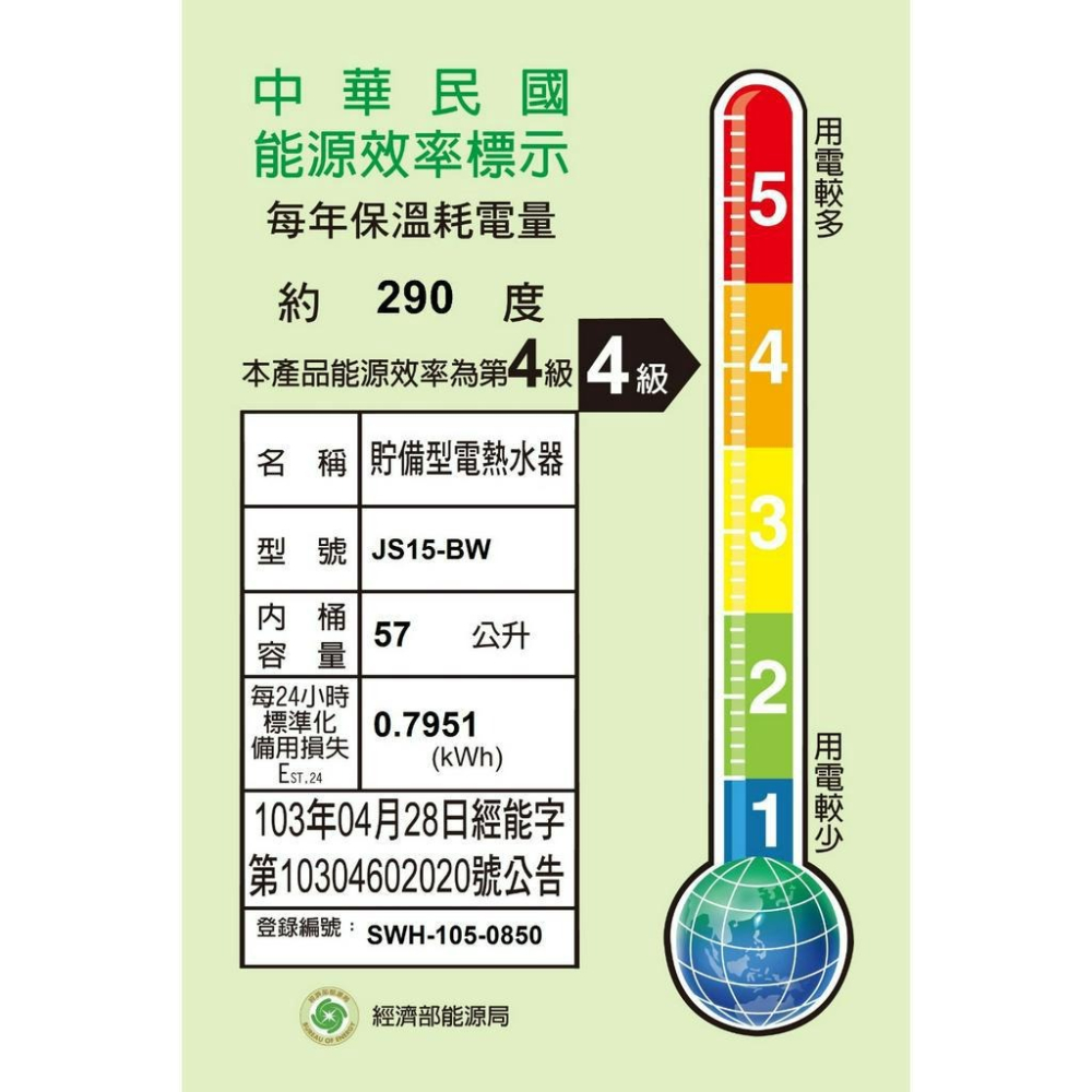 佳龍【JS15-BW】15加侖儲備型電熱水器橫掛式熱水器(全省安裝)-細節圖7