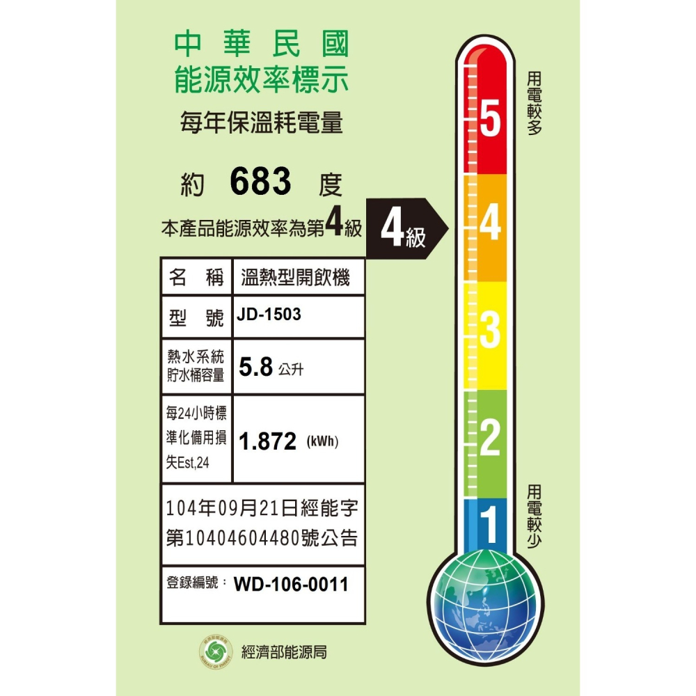 晶工牌【JD-1503】單桶溫熱開飲機開飲機-細節圖2