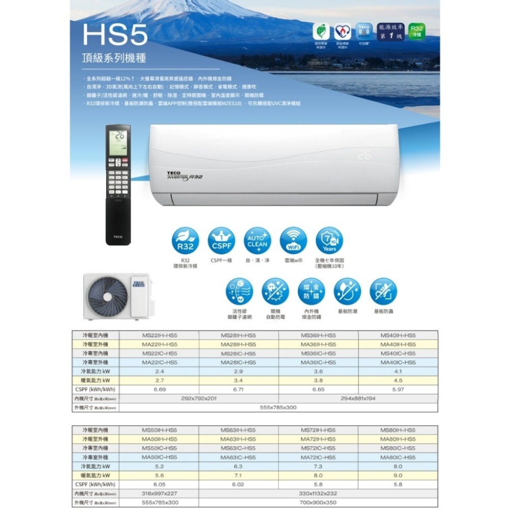 東元【MS63IC-HS5-MA63IC-HS5】變頻分離式冷氣(含標準安裝)-細節圖7