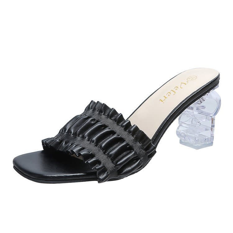 高跟鞋 拖鞋女2023新款女鞋夏季歐美風方頭魚嘴粗跟涼拖鞋女大碼批髮-細節圖7