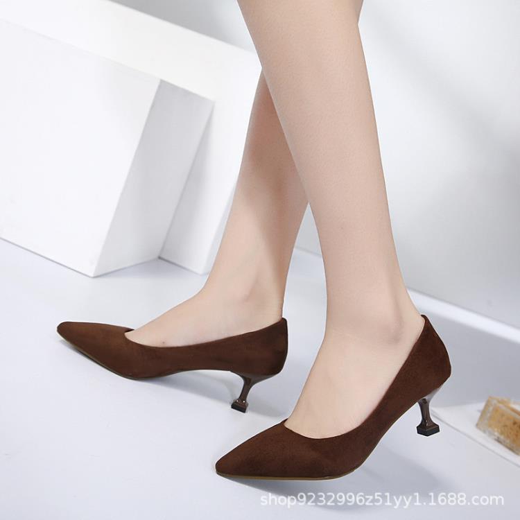 高跟鞋 貓跟單鞋女2023新款尖頭黑色職業工作小清新鞋女細跟紅色婚鞋-細節圖2