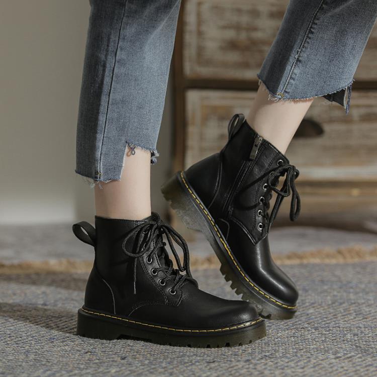 短靴 馬丁靴女2023秋冬新款英倫風1460六孔系帶夏季薄款平底鞋子女-細節圖2
