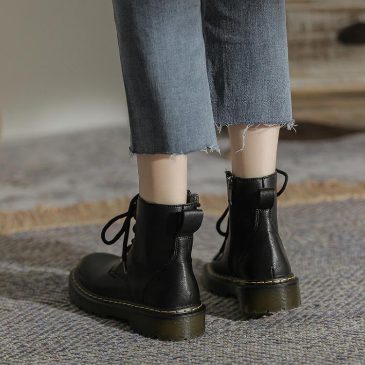 短靴 馬丁靴女2023秋冬新款英倫風1460六孔系帶夏季薄款平底鞋子女-細節圖3