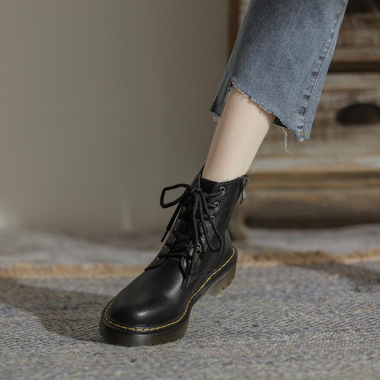 短靴 馬丁靴女2023秋冬新款英倫風1460六孔系帶夏季薄款平底鞋子女-細節圖4