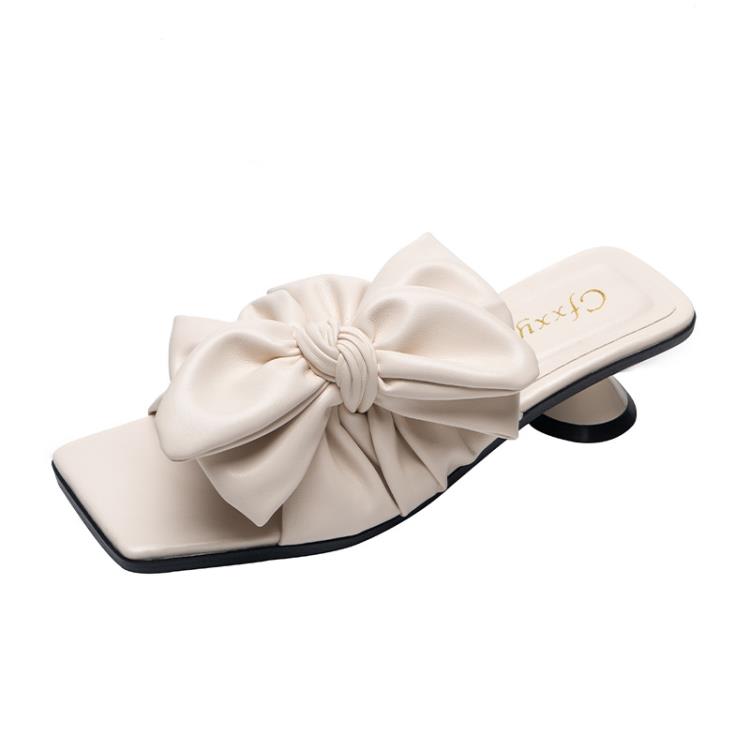 高跟鞋 slippers跨境heels蝴蝶結拖鞋女sandals一字時尚外穿涼拖女鞋-細節圖5