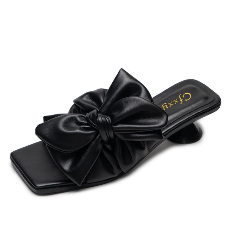 高跟鞋 slippers跨境heels蝴蝶結拖鞋女sandals一字時尚外穿涼拖女鞋-細節圖6