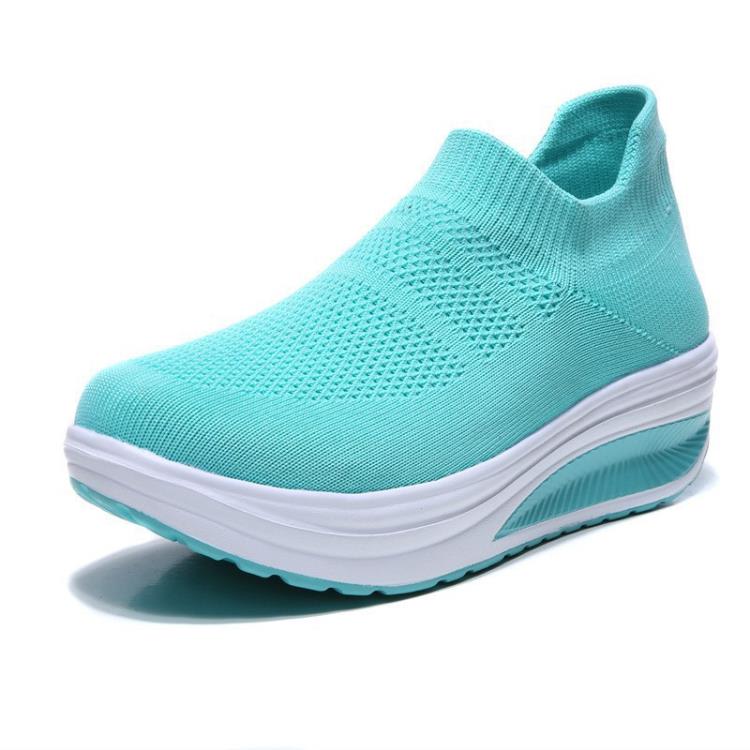 厚底鞋 針織鞋女2023春夏季新款運動透氣飛織單鞋一腳蹬套腳搖搖鞋女-細節圖3