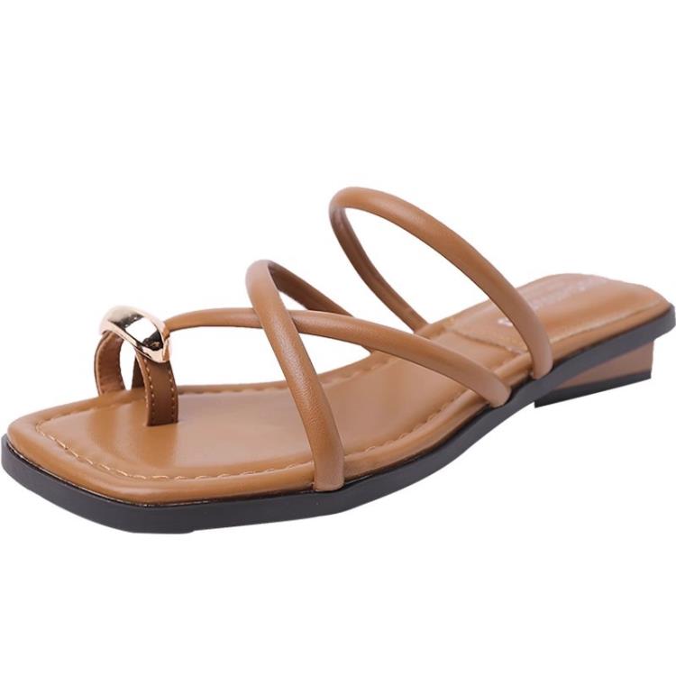 低跟鞋 小眾設計感涼拖鞋女夏外穿2023年新款超火套趾夾腳一字拖鞋女-細節圖5