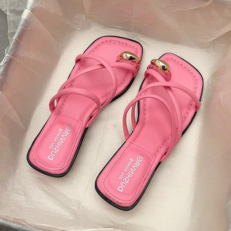 低跟鞋 小眾設計感涼拖鞋女夏外穿2023年新款超火套趾夾腳一字拖鞋女-細節圖7