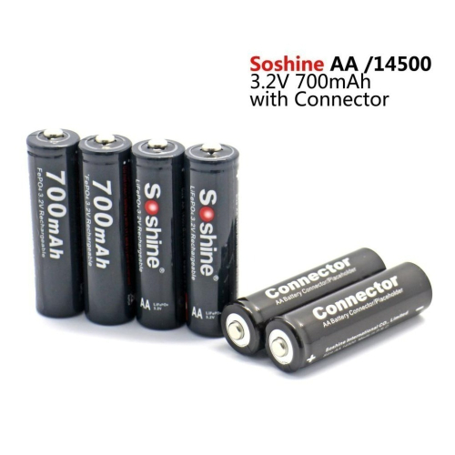 瘋火輪@ 14500 3.2V 磷酸鐵鋰電池 AA 3號電池 容量700mAh 鐵鋰電池 4個附2個占位筒