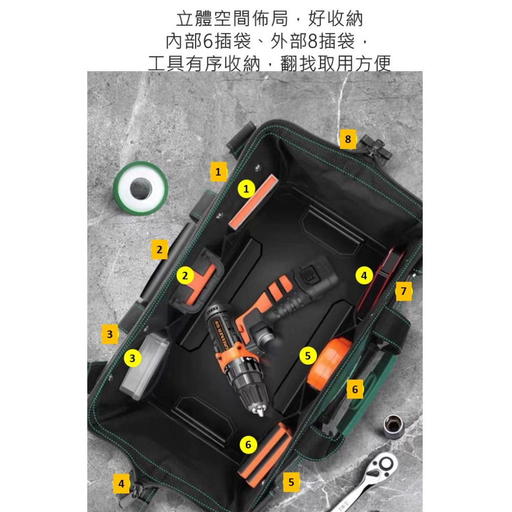 台灣現貨 GREENER 綠林多功能防水工具包 手提工具袋 電工帆布包 加厚木工工具袋 大號維修收納包-細節圖2
