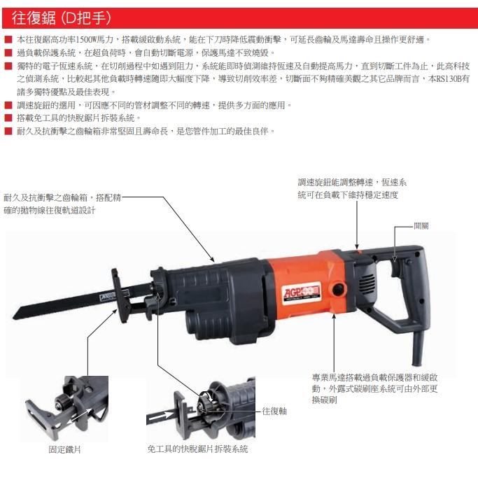 【AGP】免運 RS130B 往復鋸 超強力1500W 破壞鋸 切管 切水管 虎鋸 軍刀鋸 線鋸機 優惠價私訊-細節圖2
