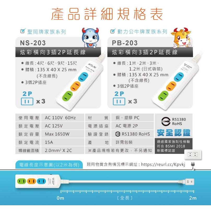 【聖岡科技Dr.AV】NS-203炫彩橫向3插2P延長線 新安規 NS-203炫彩橫向3插2P延長 4/6/9/15尺-細節圖9