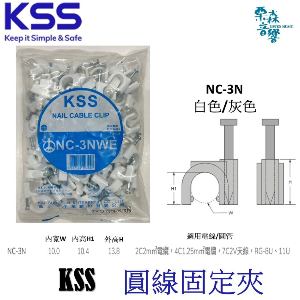 KSS 電纜固定夾 線夾 水管夾 電纜 NC NF線夾 白色 灰色 白扁線夾 固定器 固定座 1N-4N NF2.0-細節圖4