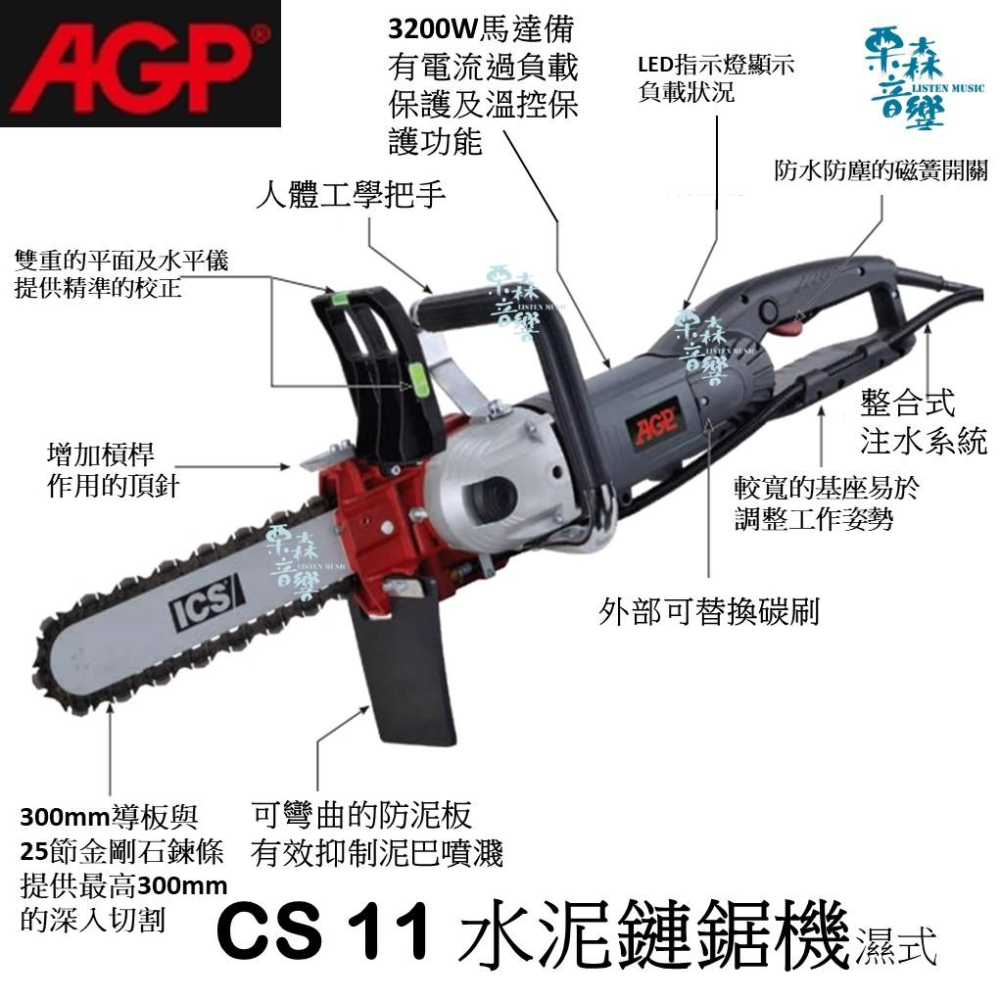 【AGP】分期 實體店 私訊 鏈鋸式 鋼筋混擬土 切牆 切石 牆壁 切壁 切割 機 台灣製 30公分 切深 11吋-細節圖2