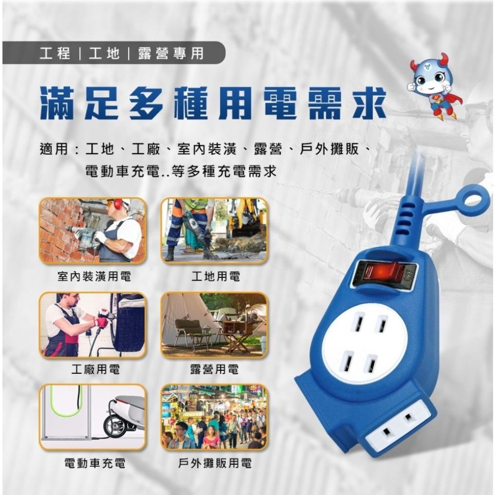 【聖岡科技】摔不破1切4插節能動力線 動力延長線 露營 工地 工程 戶外延長線 車輾不壞 高摔無損 2P PB-914-細節圖5